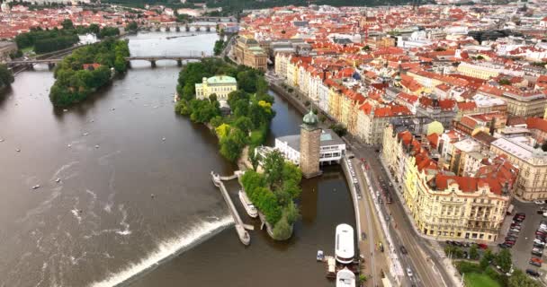 Praga Malowniczy Widok Lotu Ptaka Architektury Starego Miasta Rzeka Wełtawa — Wideo stockowe