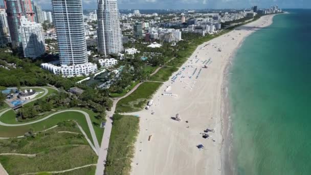 Flygfoto Över South Point South Beach Miami Florida Södra Pointe — Stockvideo