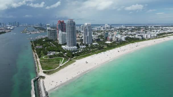 Flygfoto Över South Point South Beach Miami Florida South Pointe — Stockvideo