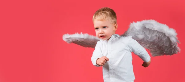 Angel Child Banner Isolated Studio Background Funny Valentines Day Cupid — Stock Photo, Image
