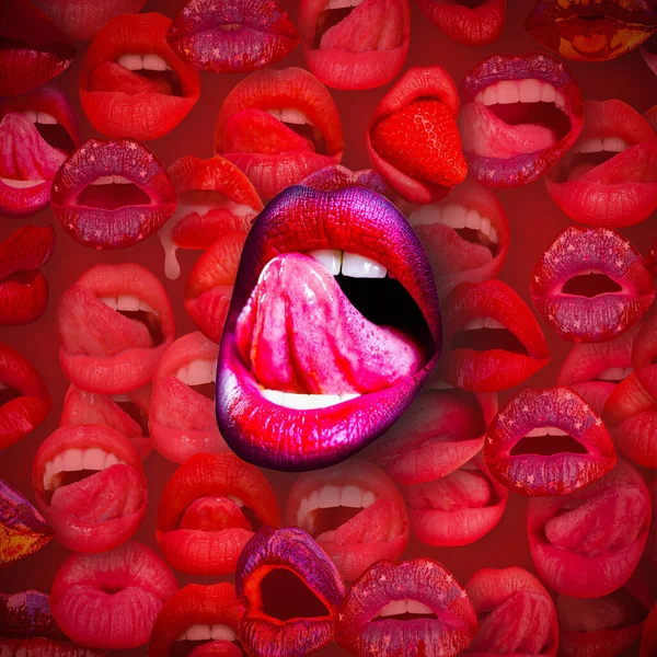 Sexy Tongue Licking Sensual Lips Губы Рот Женская Губа Красном — стоковое фото
