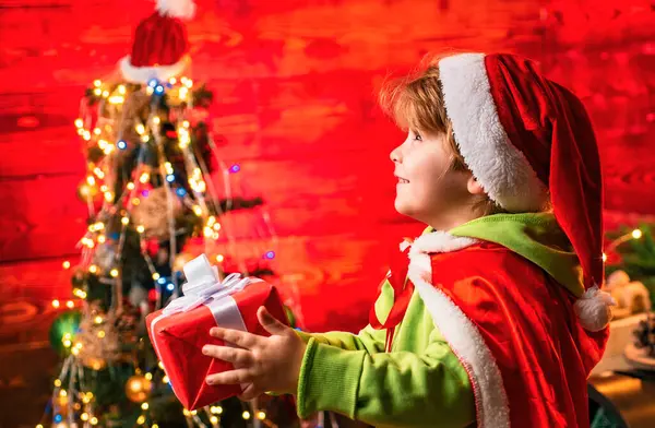 Little Boy Santa Hat Costume Having Fun Holidays Winter Childhood — Stock Photo, Image