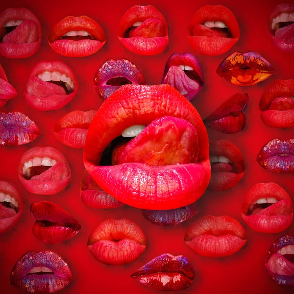 Lips and mouth. Female lip in red background. Woman lips
