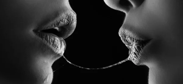 Sexy girl kiss. Lesbian lips with saliva. Female lip. Romantic girls love. Erotic desire