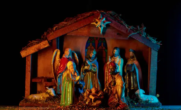 Jesus Manger Christmas Scene Religious Christmas Scene Baby Jesus Manger — Stock Photo, Image