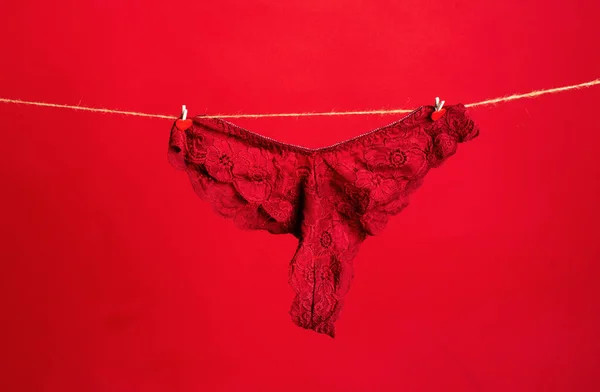 Panties Girl Womens Panties Sexy Lace Lingerie Rope Red Thong — Stock Photo, Image