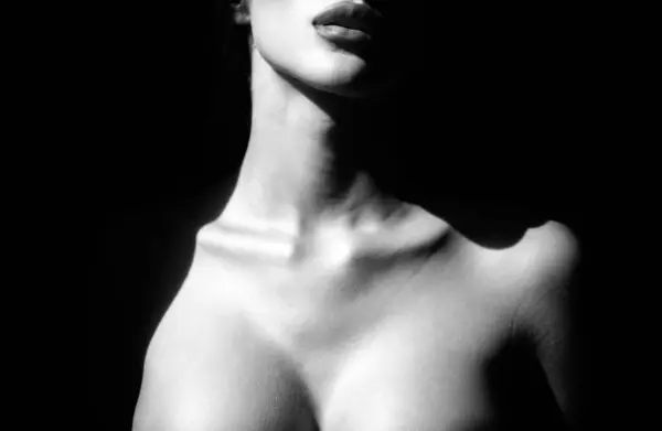 Sexy Lips Tits Boobs Breast Beautiful Young Woman Portrait Black — Stok fotoğraf