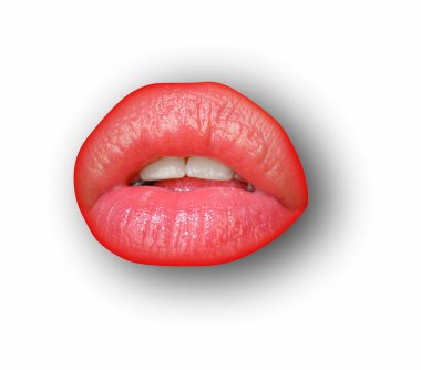 Female lips on white isolated background, clipping path. Woman mouth with red lip, close up