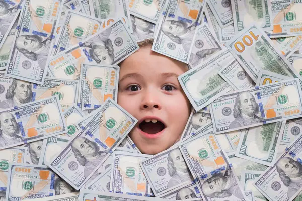 Грошові Купюри Грошові Долари Американські Сни Забавна Дитина Стикається Грошима — стокове фото