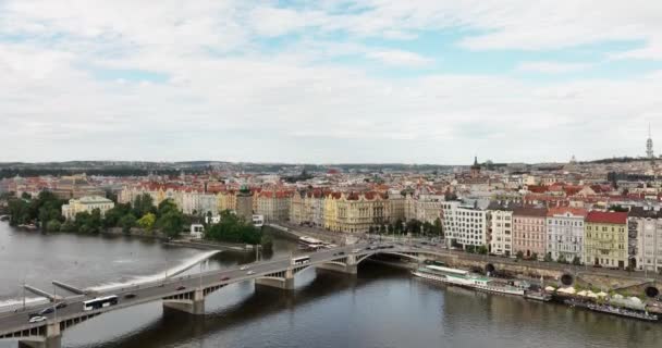 Praga Malowniczy Widok Lotu Ptaka Architektury Starego Miasta Rzeka Wełtawa — Wideo stockowe