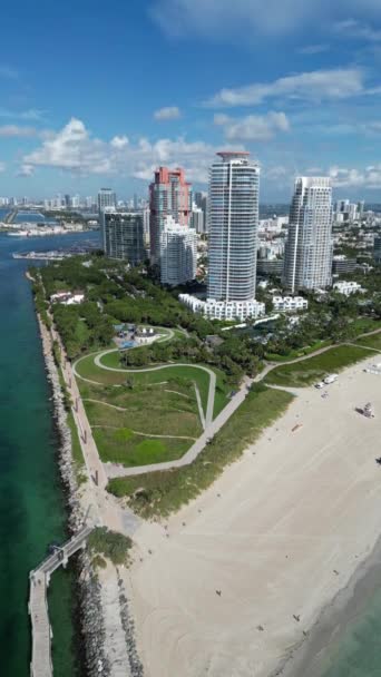 Flygfoto Över South Point South Beach Miami Florida Södra Pointe — Stockvideo