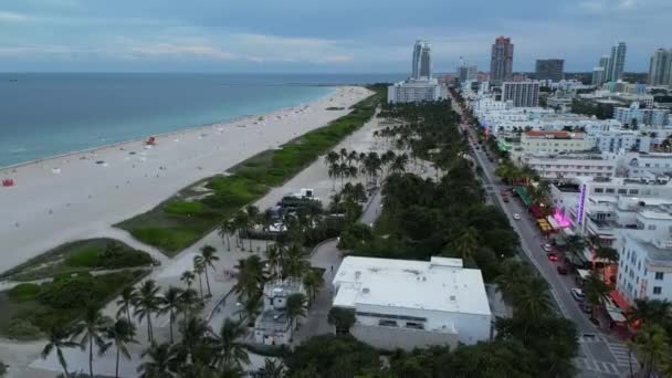 Ocean Drive Avenida Collins Miami Vista Aérea Vista Aérea Praia — Vídeo de Stock
