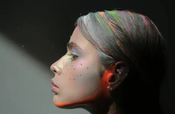 Colourful Make Art Makeup Beauty Woman Bright Make Vogue Style — Stock Photo, Image