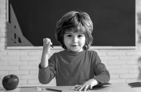 Çalışmaya Biraz Hazır Eğitim Küçük Öğrenci Mükemmel Bir Notla Mutlu — Stok fotoğraf