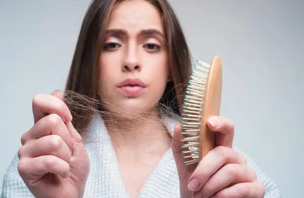 Hair Loss Woman Comb Problem Hair Hairloss Bald Problems Concept — Stock Photo, Image