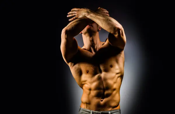Strong Sexy Athletic Man Fitness Model Showing Naked Torso Cropped — Stock Photo, Image