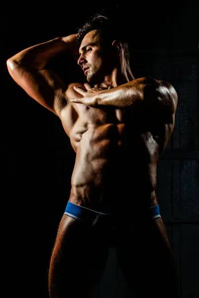 Sexy Muscular Handsome Topless Male Model Muscular Body Muscular Man — Stock Photo, Image