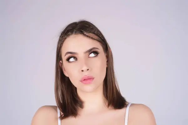 Woman Confuse Face Expression Having Doubts Thoughtful Girl Portrait Thoughtful — Stock Photo, Image