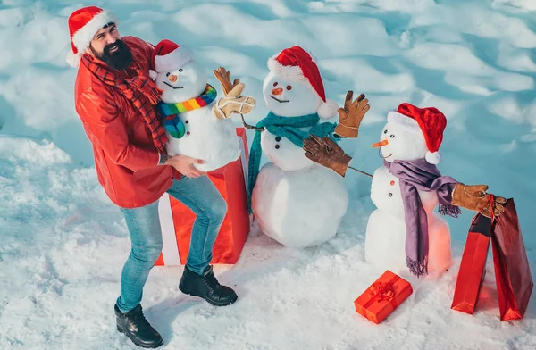 Enjoying Nature Wintertime Winter Man Christmas Man Snowman White Snow — Stock Photo, Image