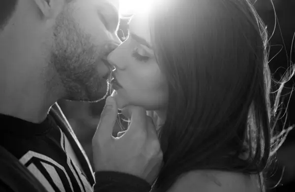 stock image Boyfriend and girlfriend kisisng, sensual Couple in love close up. Sensual kiss. Kiss. I Love You. Couple In Love. Closeup mouths kissing. Passion and sensual touch. Romantic and love