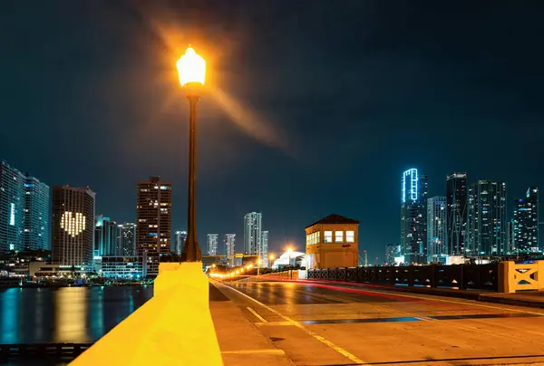 Miami Night Downtown City Florida Bayside Miami Downtown Macarthur Causeway — Stock Photo, Image
