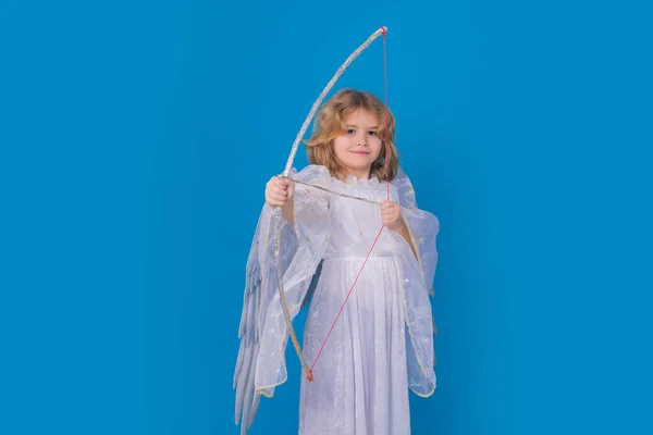 Anjo Com Arco Flecha Criança Vestindo Anjo Traje Vestido Branco — Fotografia de Stock