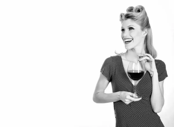 Young Beautiful Blonde Woman Drinking Glasse Red Wine Isolated White — Stock Photo, Image