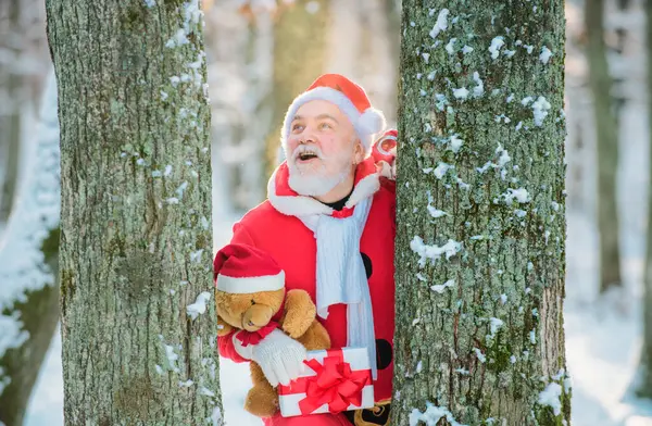Heureux Grand Père Livrer Des Cadeaux Père Noël Costumes Noël — Photo
