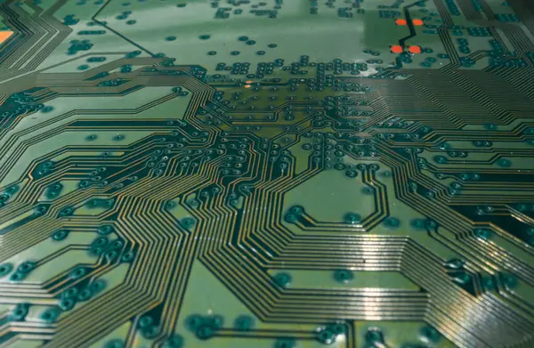 Circuit Board Technological Electronic Plate Roads Other Components Selective Focus — стоковое фото