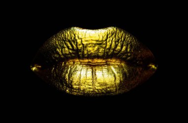 Gold, sexy female golden lips on black. Sensual lips, sexy mouth