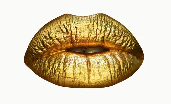 Золотой Макияж Красочные Сексуальные Губы Золотое Искусство Золотой Яркий Макияж — стоковое фото