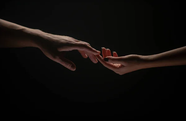 Romantic Touch Fingers Love Two Hands Stretch Each Other Black — Stock Photo, Image