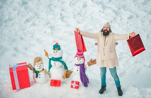 Weihnachten Winter Menschen Porträt Weihnachtsvorbereitung Lustige Bärtige Mann Mit Roter — Stockfoto