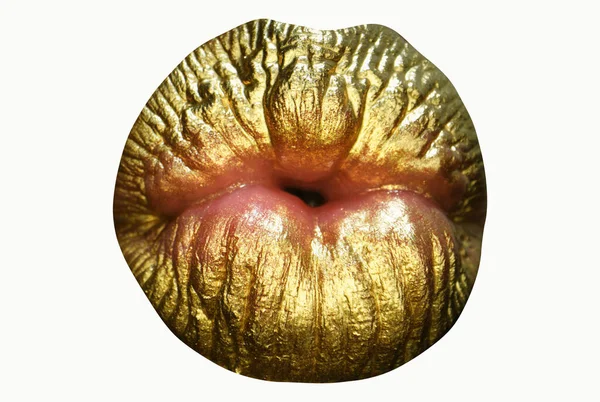 Altın Dudaklar Altın Parlatıcı Ruj Altın Dudaklar Seksi Dudaklarda Altın — Stok fotoğraf