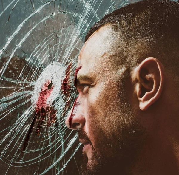 Ritratto Uomo Brutale Con Volto Serio Pronti Combattere Uomo Boxe — Foto Stock