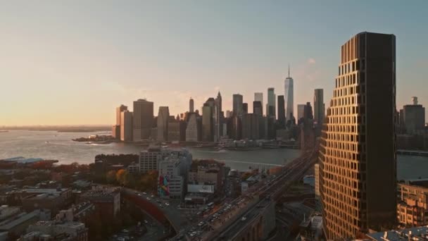 Vistas Dron Desde Brooklyn Manhattan Aérea Brooklyn Sobre Manhattan Foto — Vídeo de stock