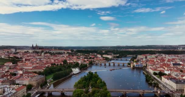 Letecký Pohled Prahu Vltava Praze Česká Republika Panorama Hlavního Města — Stock video