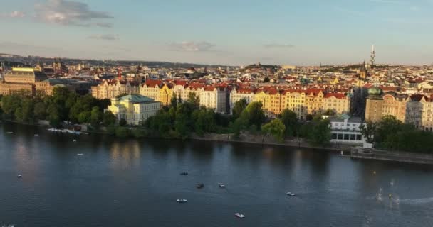 Panoramatický Pohled Pražský Hrad Vzdušné Město Cityscape Prague Let Nad — Stock video