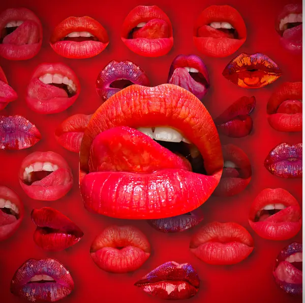 Lips and mouth. Female lip in red background. Woman lips