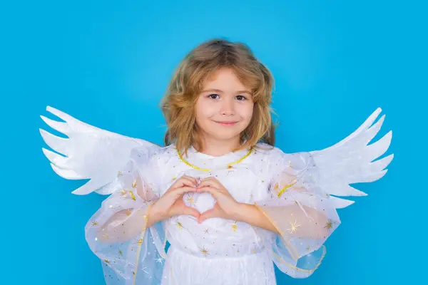 Παιδί Που Φοράει Κοστούμι Αγγέλου Λευκό Φόρεμα Και Φτερά Φτερών — Φωτογραφία Αρχείου