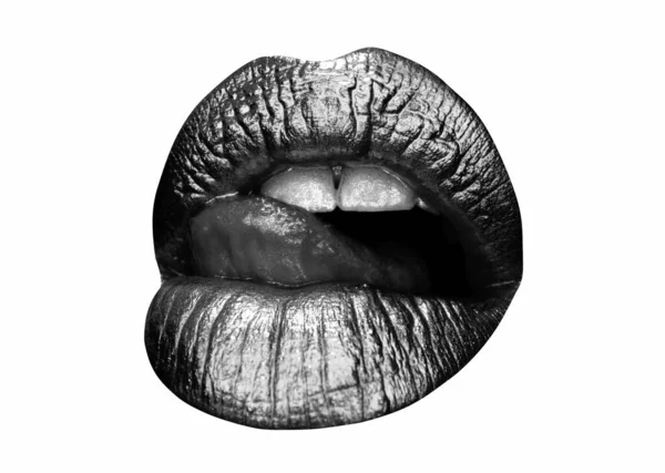 Złote Usta Złota Farba Ust Złote Usta Ustach Kobiety Makijażem — Zdjęcie stockowe