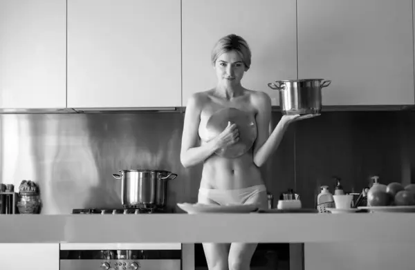 Mujer Sexy Cocina Mañana Mujer Sexy Ama Casa Sensual Desnudo — Foto de Stock