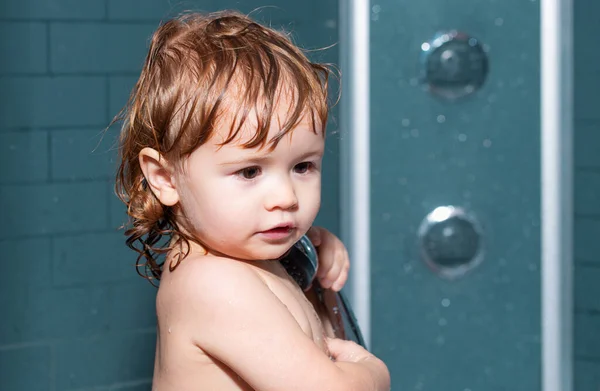 Kleinkind Einer Badewanne Badendes Baby Glückliches Kind Mit Seifenschaum Auf — Stockfoto