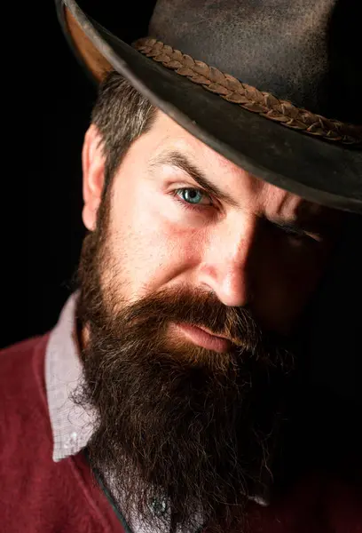 Deri Şapkalı Amerikalı Kovboy Erkeksi Erkek Tarzı Retro Portre — Stok fotoğraf