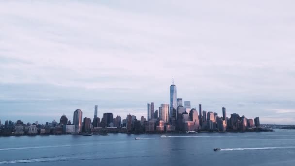 Skyline Nueva York Vista Manhattan Desde Jersey Rascacielos Nueva York — Vídeo de stock