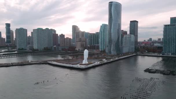 Waters Soul Rzeźba Lub Pomnik Nowym Jorku Nowojorska Panorama Widok — Wideo stockowe
