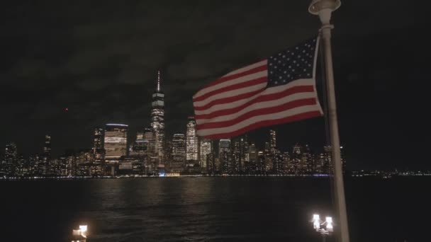 Usa Flagge Der Nacht New York Gedenktag Veteranentag Juli Die — Stockvideo