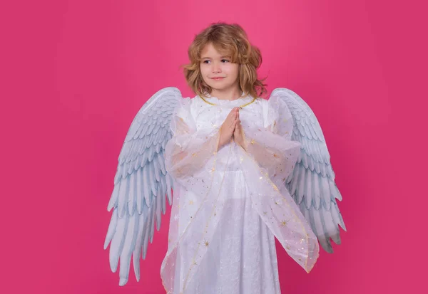 Valentýnský Anděl Malé Dítě Modlitebníma Rukama Nadějí Modlením Anděl Křídly — Stock fotografie