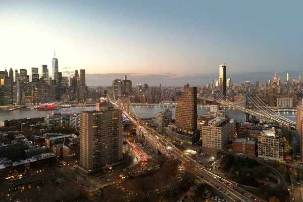 Puente Aéreo Brooklyn Ciudad Nueva York Desde Dron Vista Superior — Foto de Stock