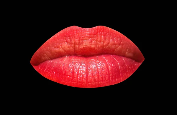 Červené Sexy Ženské Rty Izolované Černém Pozadí Krásné Rty Krásná — Stock fotografie